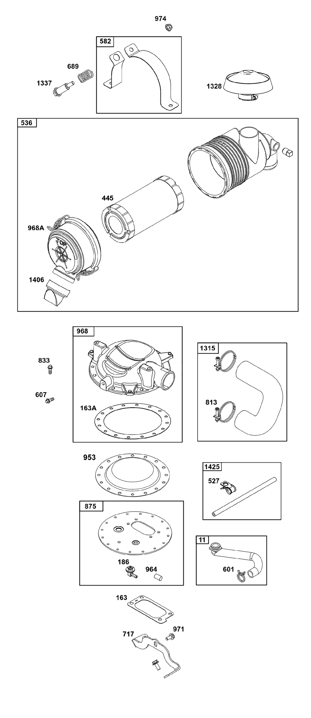 Air Cleaner Group Diagram and Parts List for 385447-0407-B5 200000 - 399999 Briggs and Stratton Engine